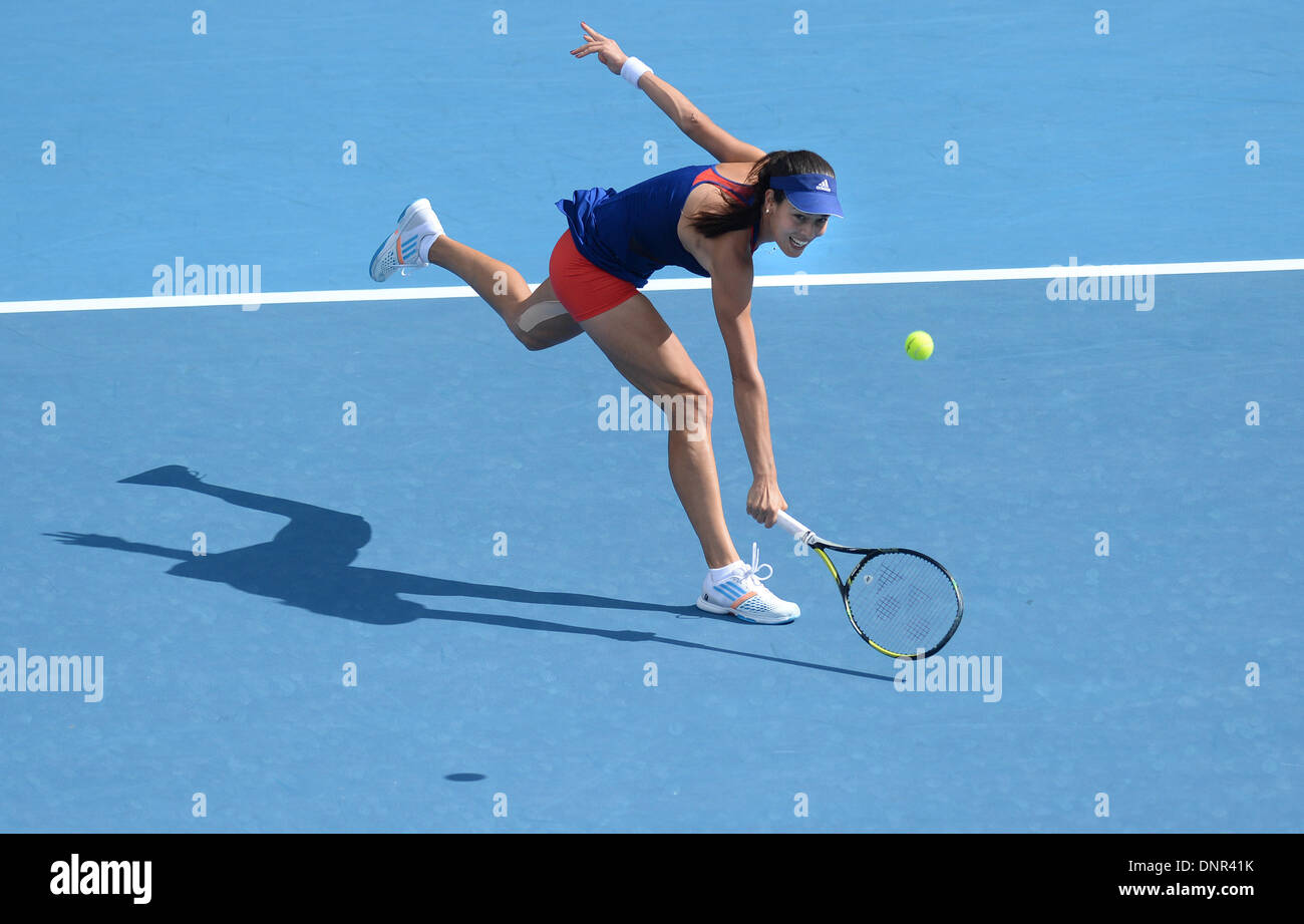 Auckland, New Zealand. 04th Jan, 2014. Serbia's Ana Ivanovic in action as  she wins the singles final against Venus Williams 6-2, 5-7, 6-4 at the ASB  Classic Women's International. ASB Tennis Centre,