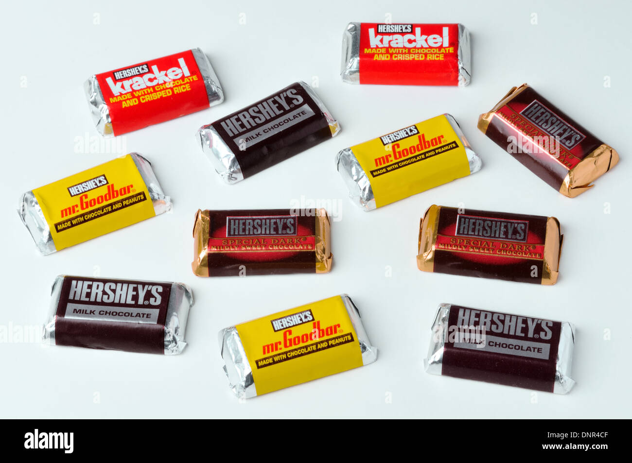 Small individually wrapped Hersey's chocolate sweets Stock Photo