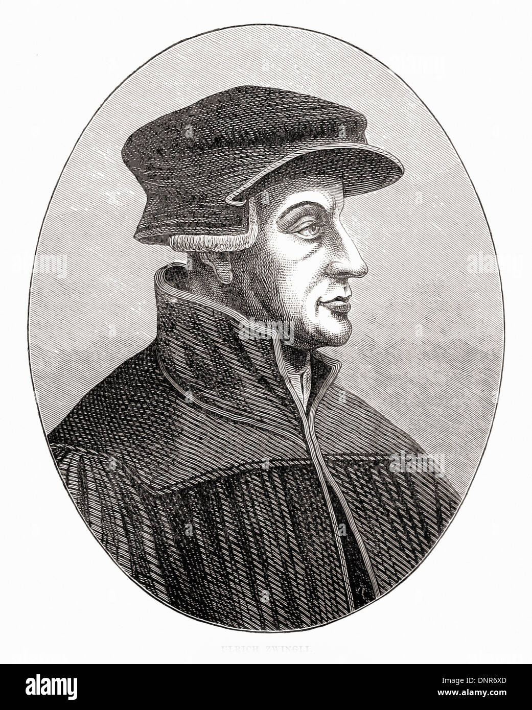 Portrait of Ulrich ZWINGLI - British engraving XIX th Century Stock Photo