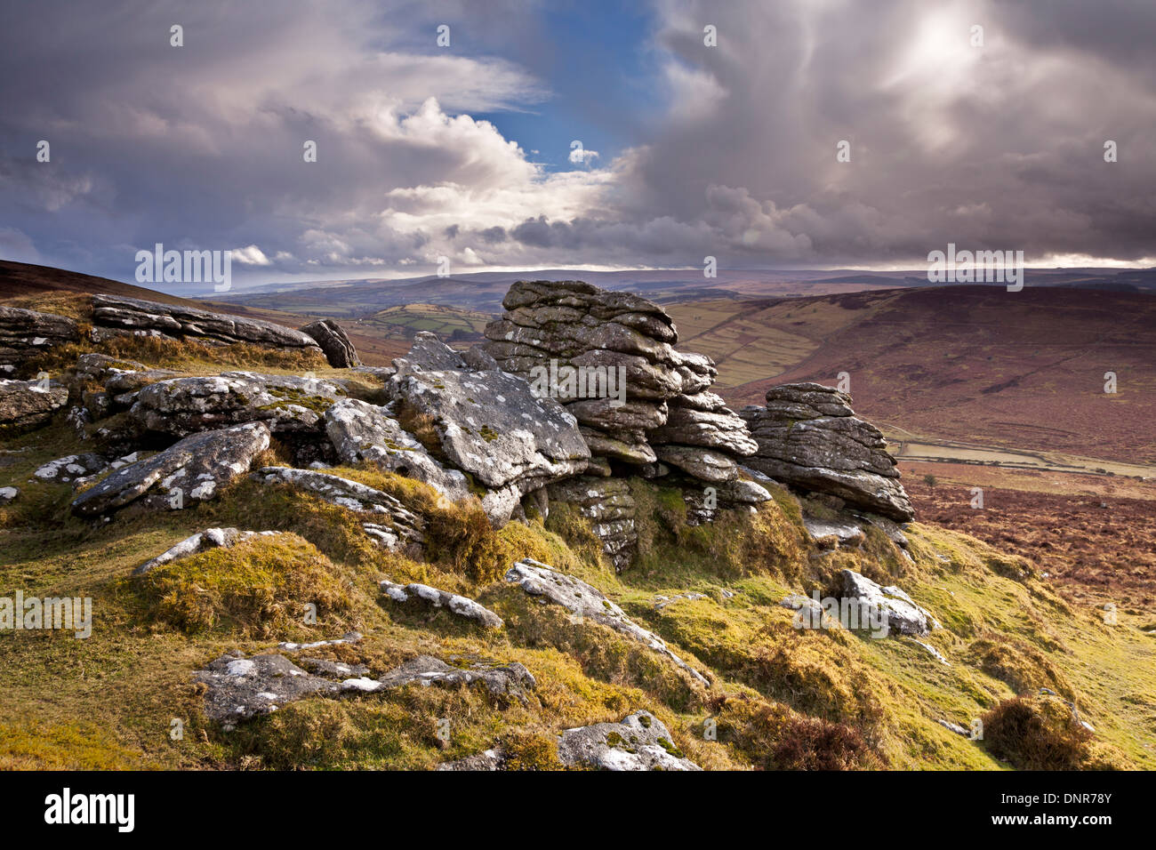 Hookney Tor on Dartmoor on a showery afternoon Stock Photo