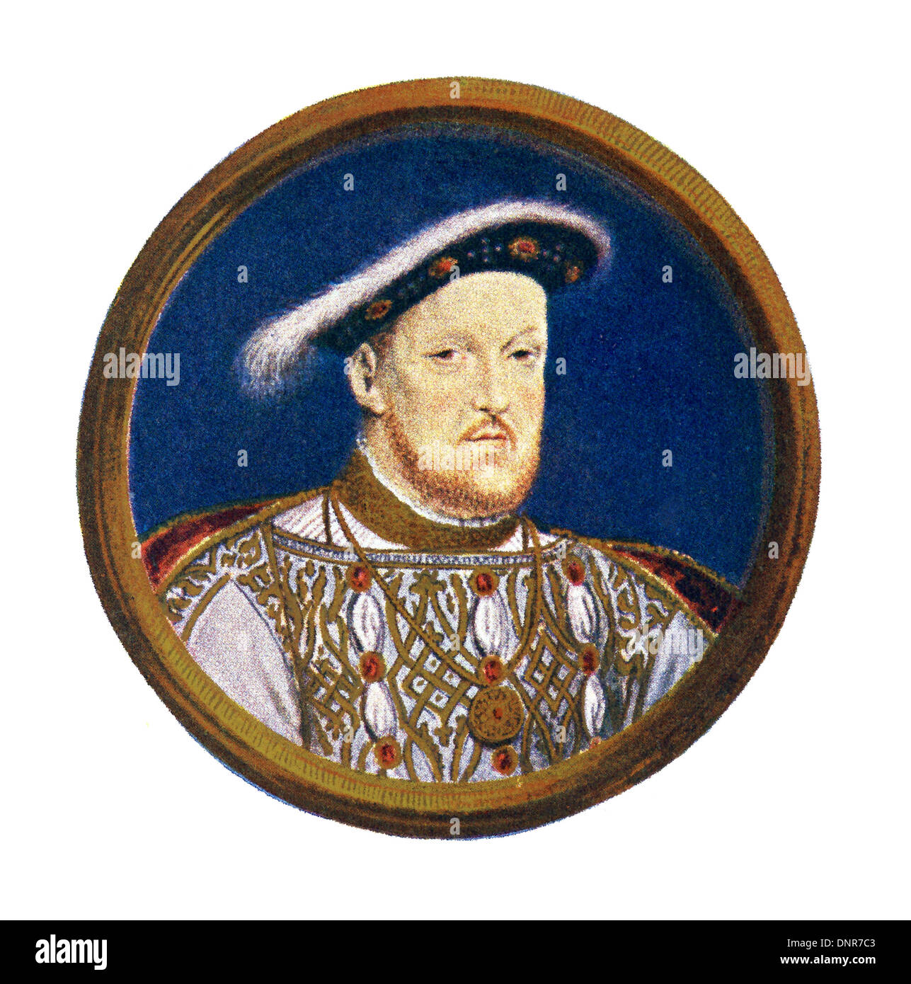 Vintage colour lithograph of King Henry VIII, after the painting by Hans Holbein, 16th Century Stock Photo