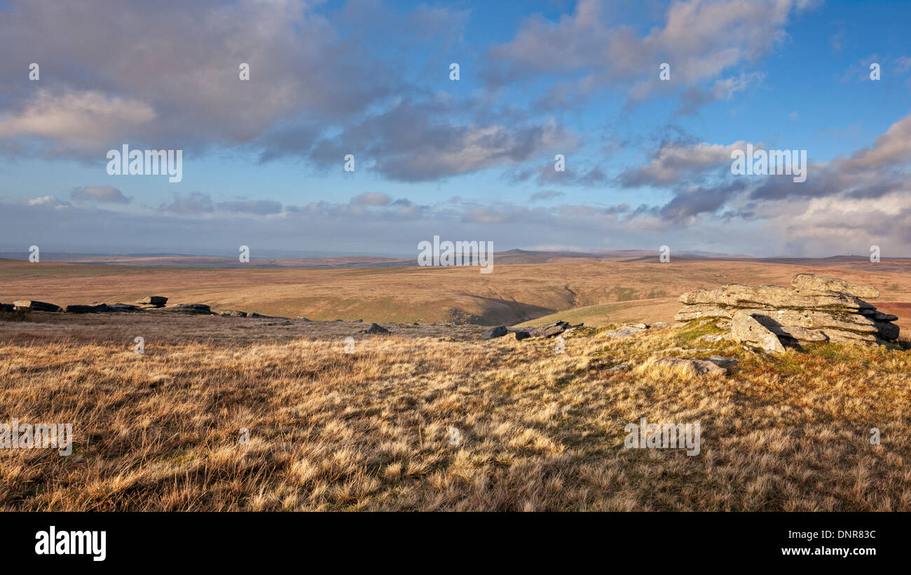 Looking over the Dartmoor wilderness from Great Mis Tor Stock Photo