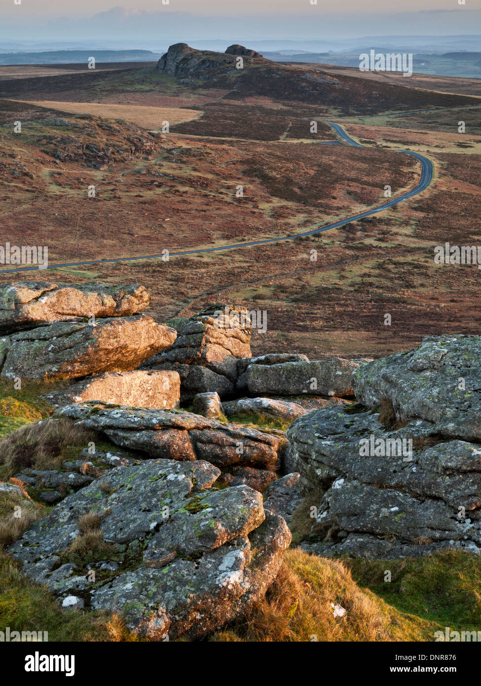 Hay Tor and Saddle Tor on Dartmoor, taken from Rippon Tor Stock Photo