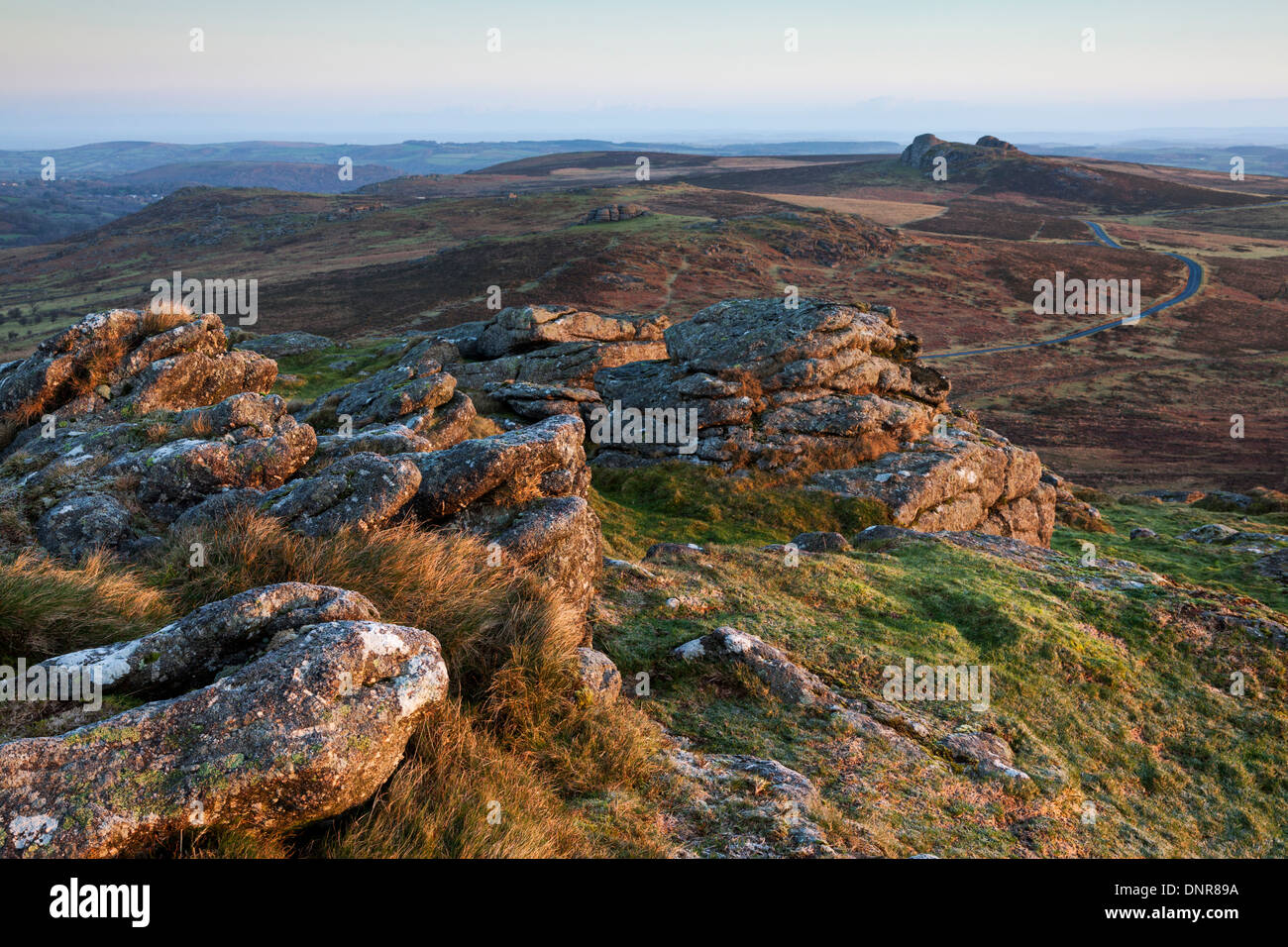Hay Tor and Saddle Tor on Dartmoor, taken from Rippon Tor Stock Photo