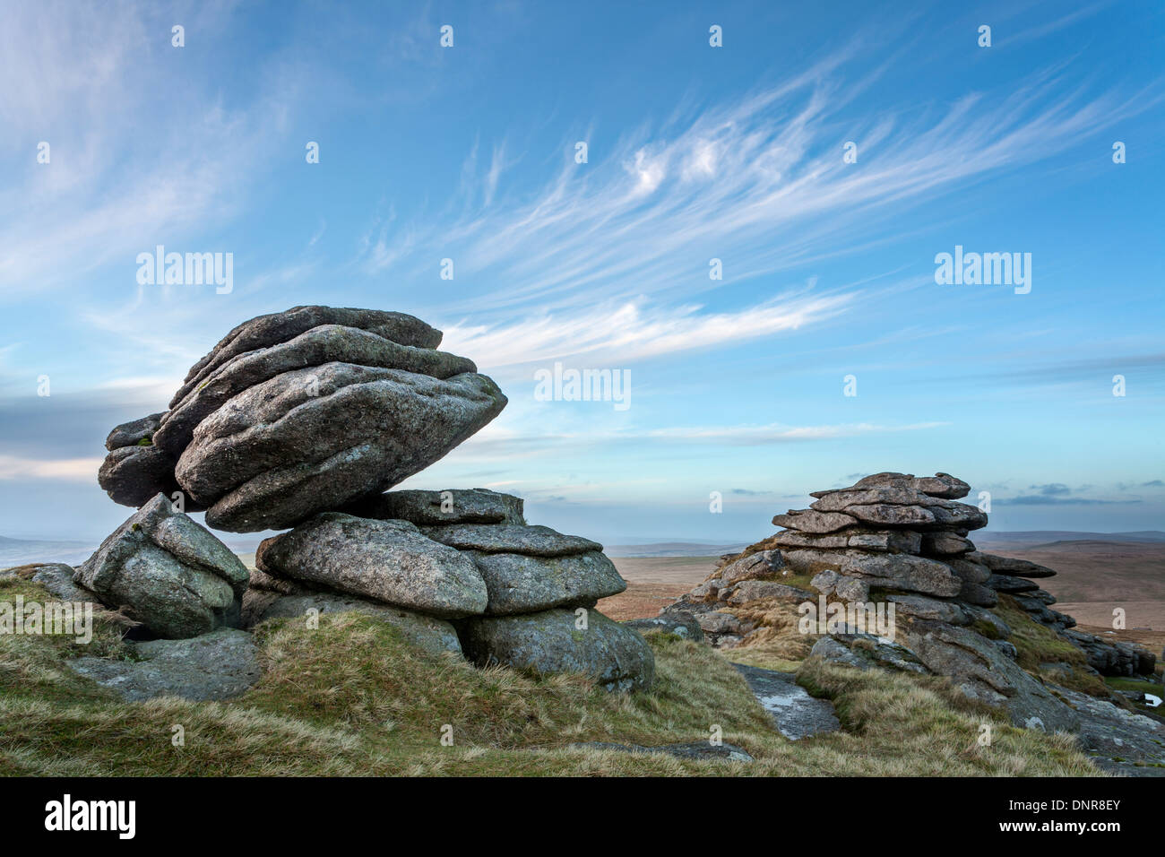 Rock outcrops on Great Mis Tor, Dartmoor Stock Photo