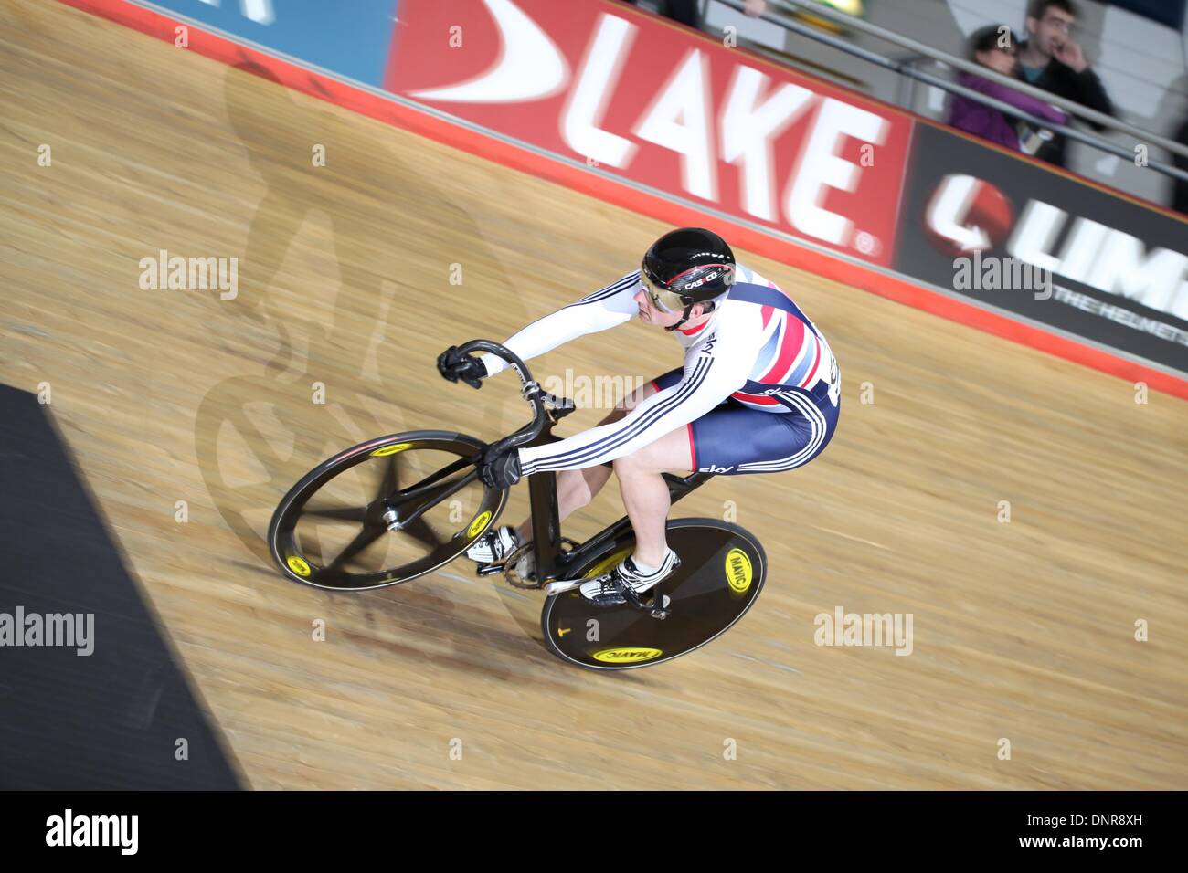 Manchester, UK. 4th January 2014. Revolution Series Track Cycling Round 3. Callum Skinner (GBR) in the men's sprint qualifying Credit:  Neville Styles/Alamy Live News Stock Photo