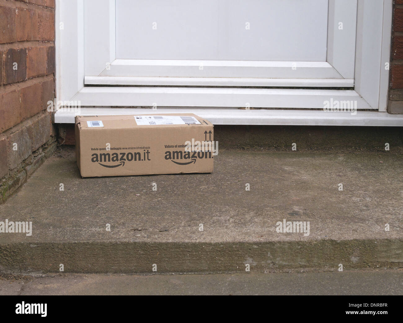 Amazon Home Parcel Delivery on a Doorstep, UK Stock Photo