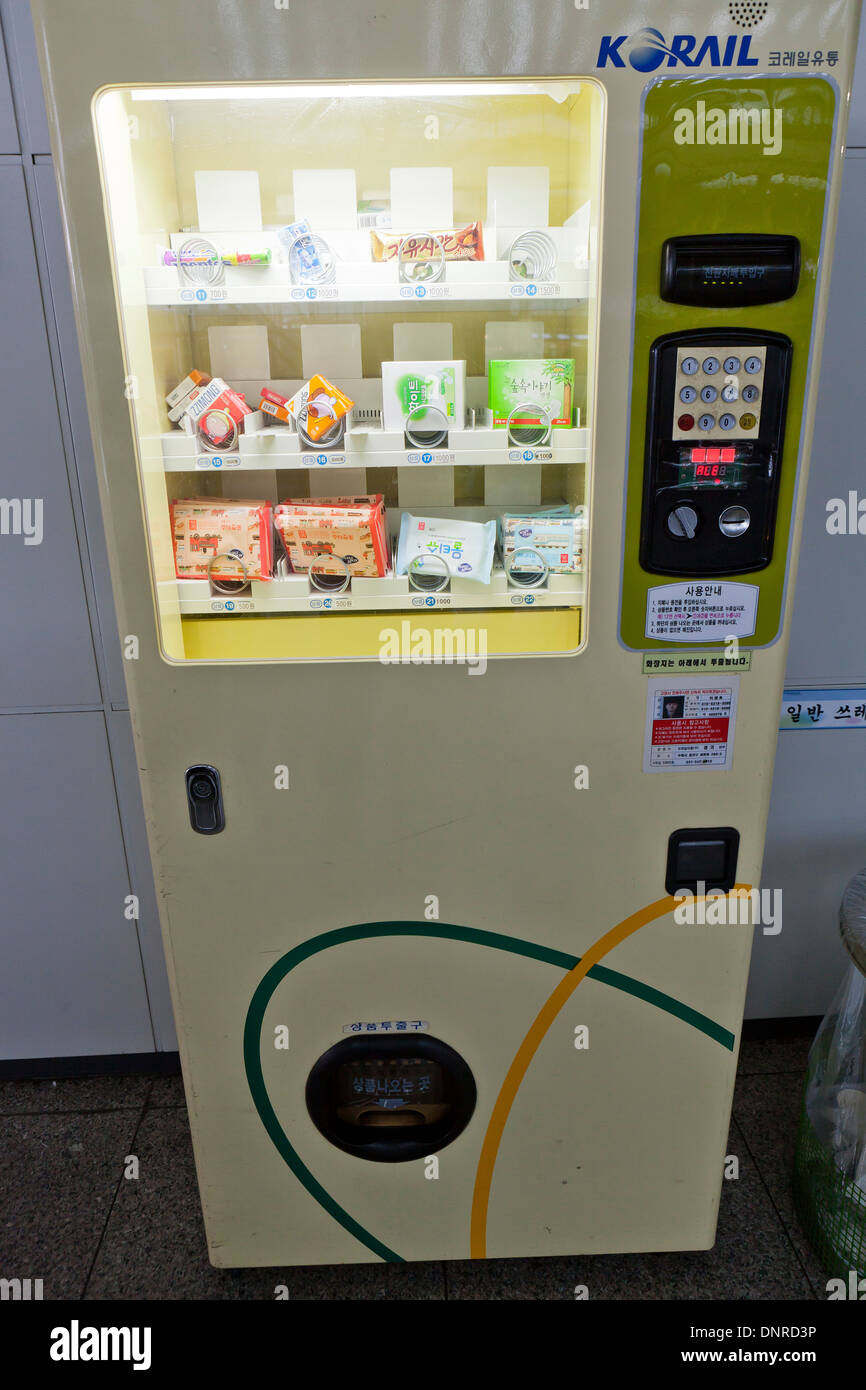 Essentials vending machine at train station - Seoul, South Korea Stock