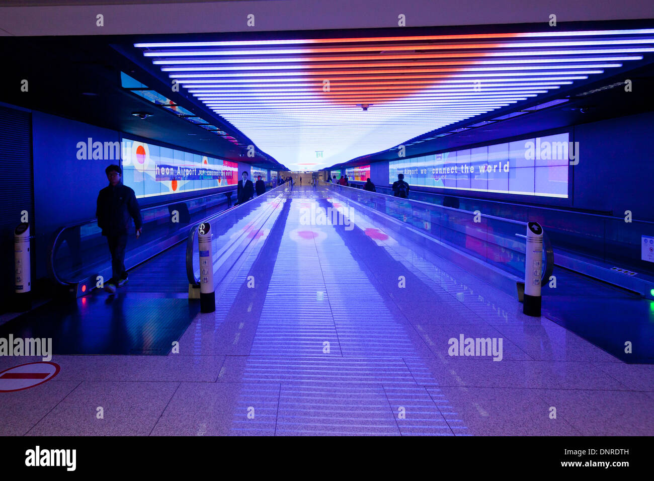 Moving walkway lights at Incheon International Airport - South Korea Stock Photo