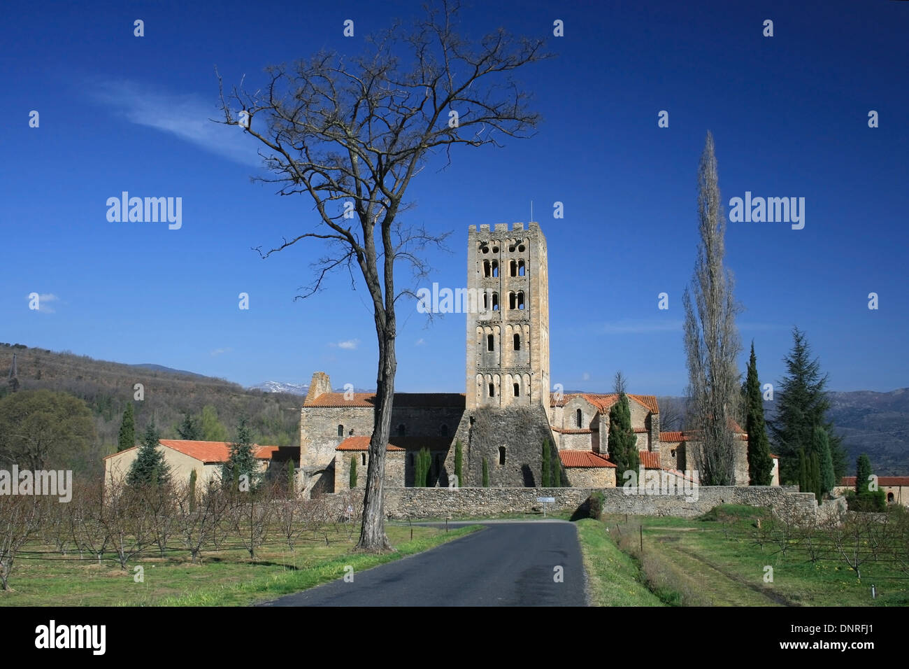 Romanesque benedictine abbey of Saint Michel de Cuxa (Sant Miquel de Cuixa) in the Pyrenees, France. Stock Photo