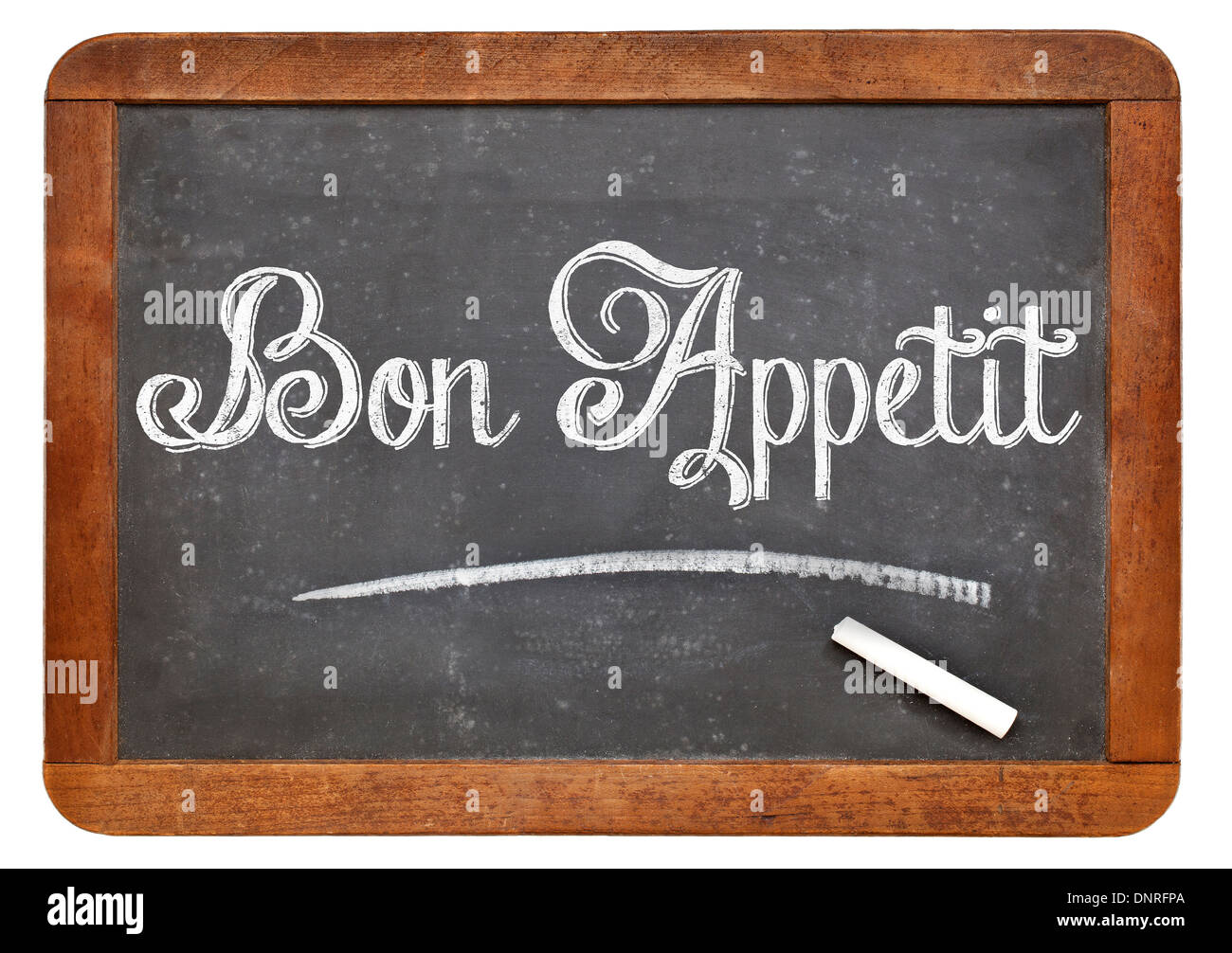 Bon Appetit - white chalk text on a vintage slate blackboard Stock Photo