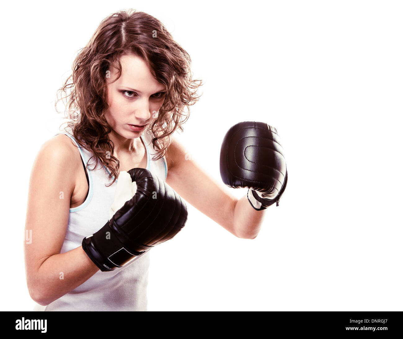 Martial arts or emancipation idea concept. Sport boxer woman in black