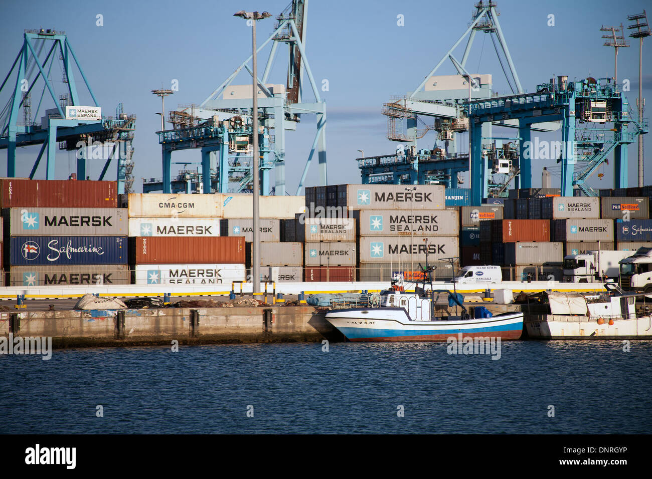 Cargo containers stowed at the port of Algeciras, Spain Stock Photo