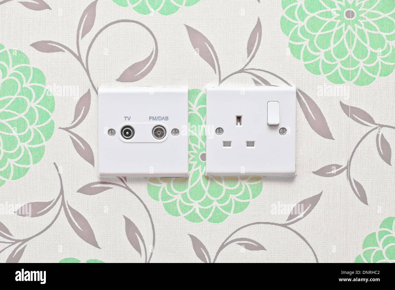 Electric socket and radio and tv aerial connection Stock Photo Alamy