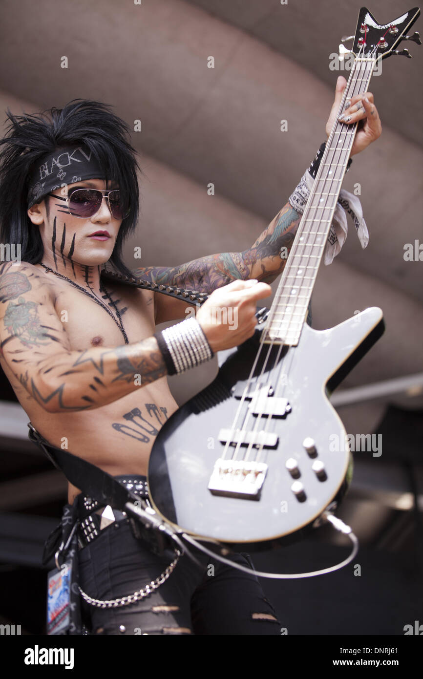 Milwaukee, Wisconsin, USA. 19th July, 2011. Bassist ASHLEY PURDY of Black  Veil Brides perform on Vans Warped Tour in Milwaukee, Wisconsin © Daniel  DeSlover/ZUMAPRESS.com/Alamy Live News Stock Photo - Alamy