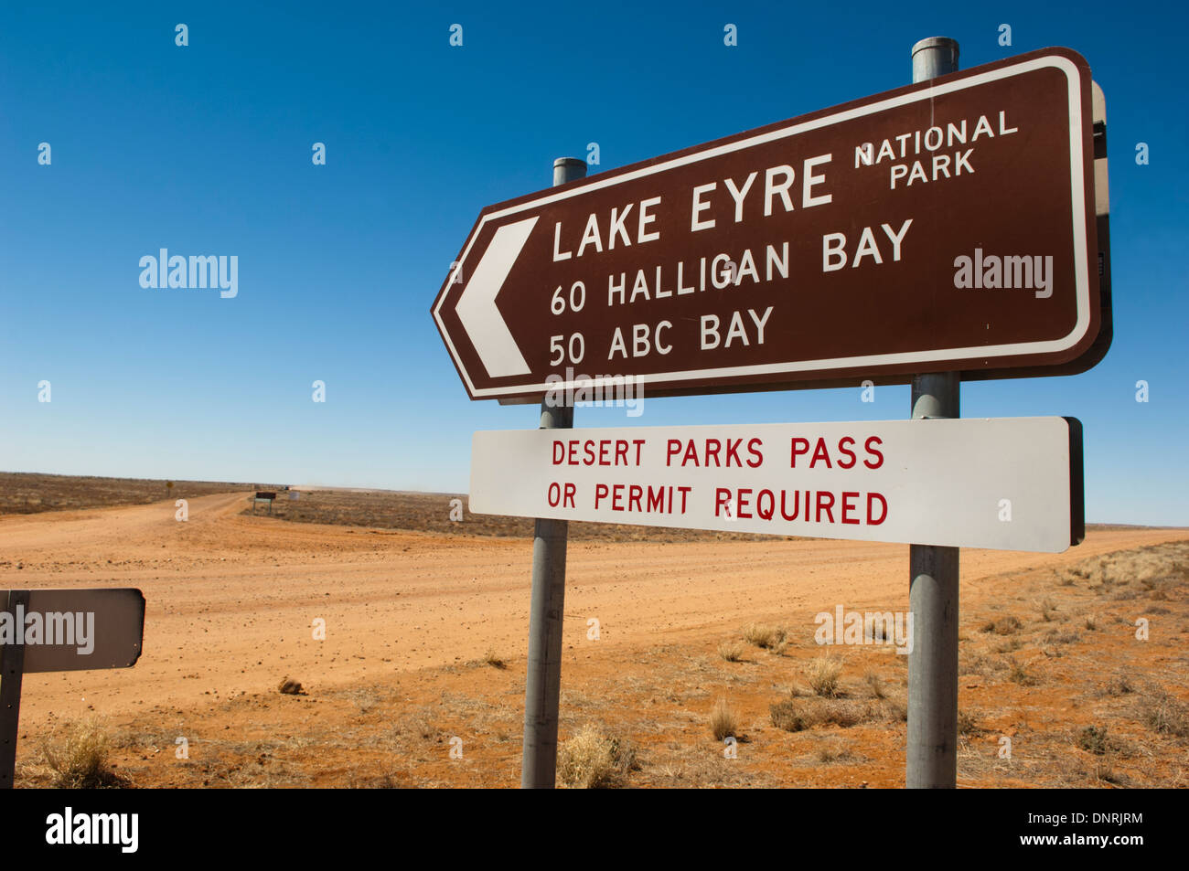 Sign to Lake Eyre, South Australia, on the Oodnadatta Track Stock Photo