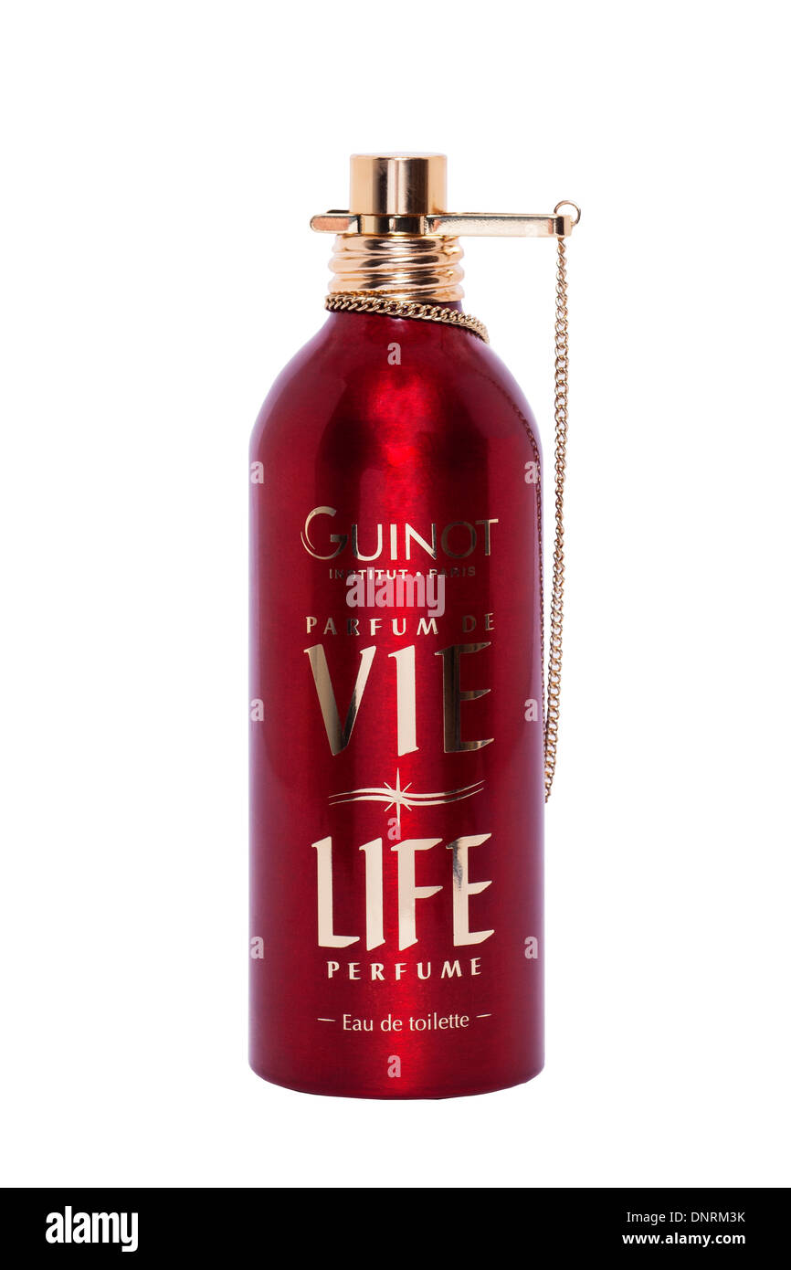 A bottle of Guinot Life perfume eau de toilette on a white background Stock Photo