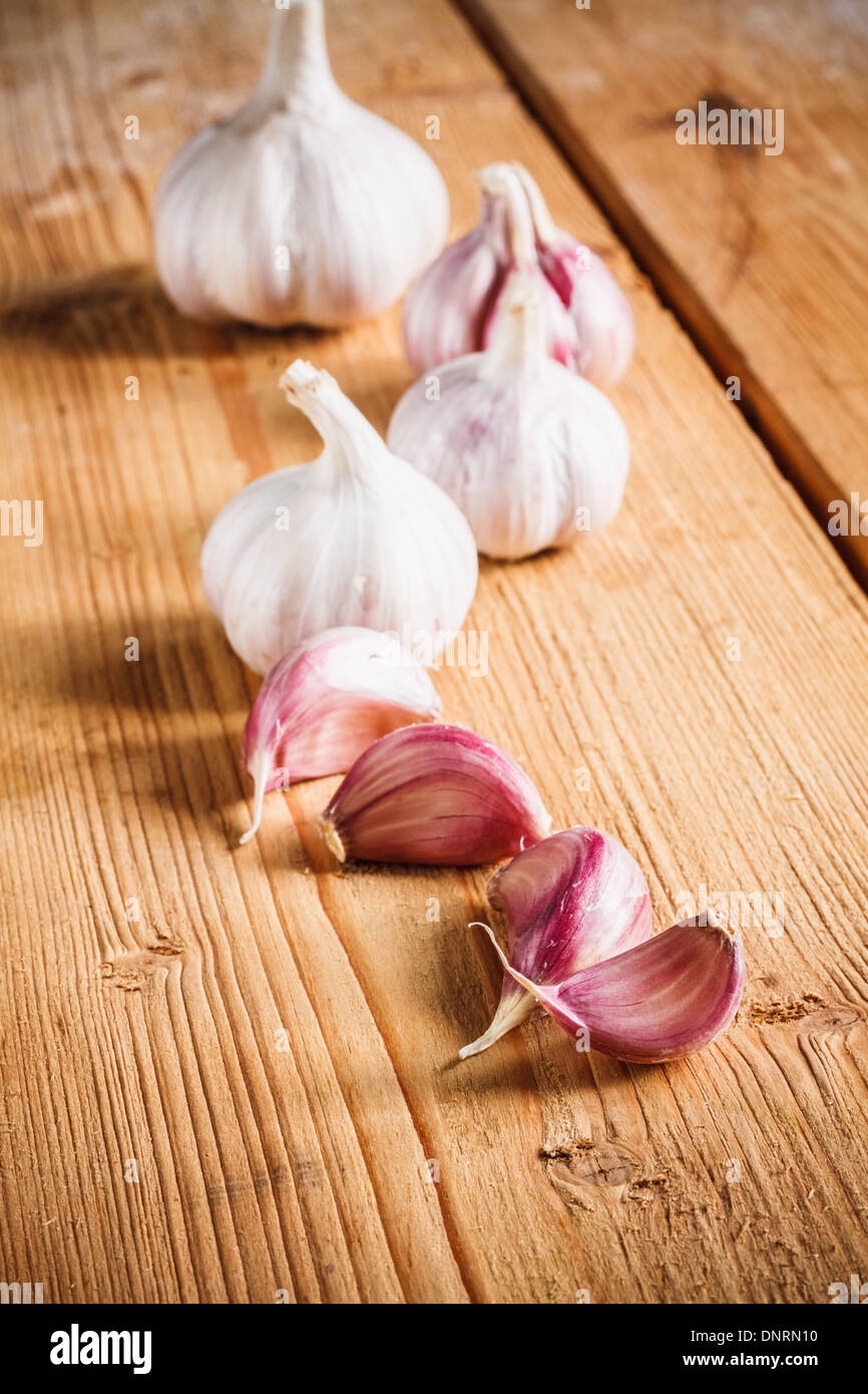 Healthy Organic Garlic Vegetables Whole And Cloves On The Wooden ...