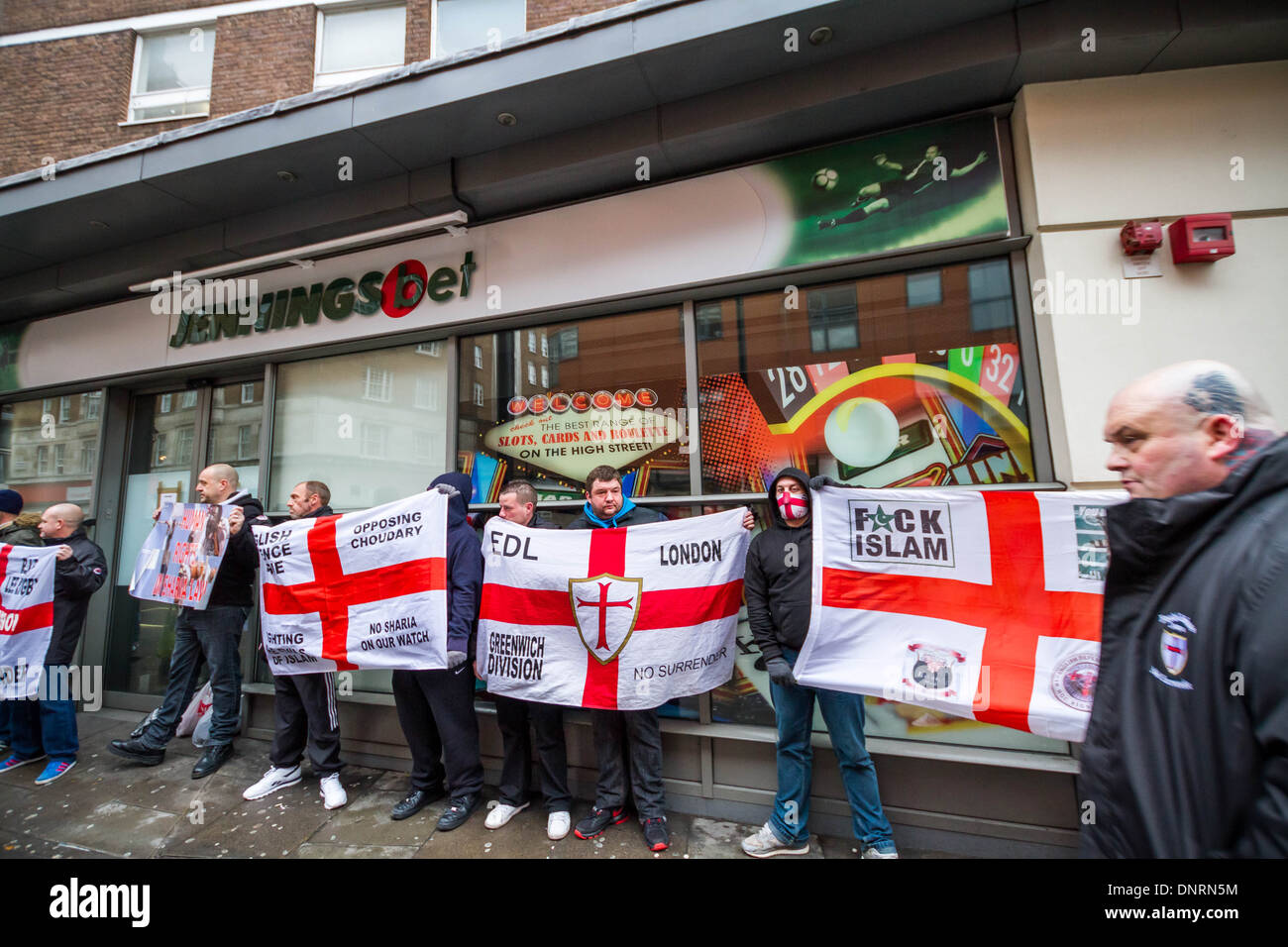 English Defence League (EDL) supporters protest in Edgware Road, London Stock Photo