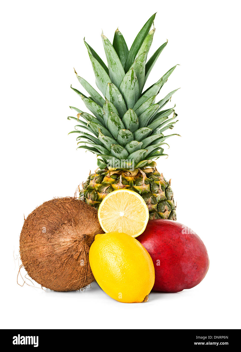 Assortment of exotic fruits and coconut isolated Stock Photo Alamy
