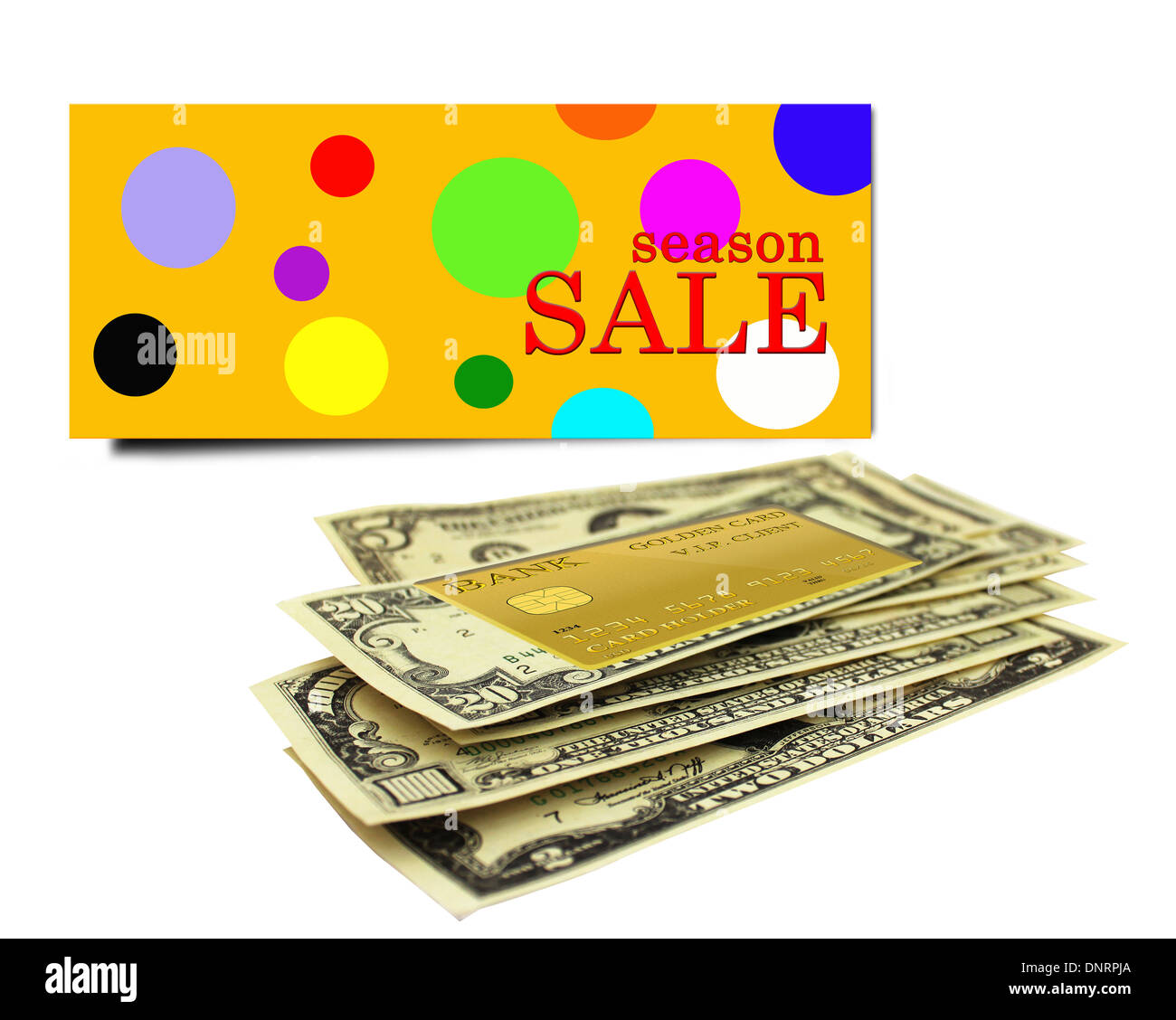 inscription sale and credit card isolated on white background Stock