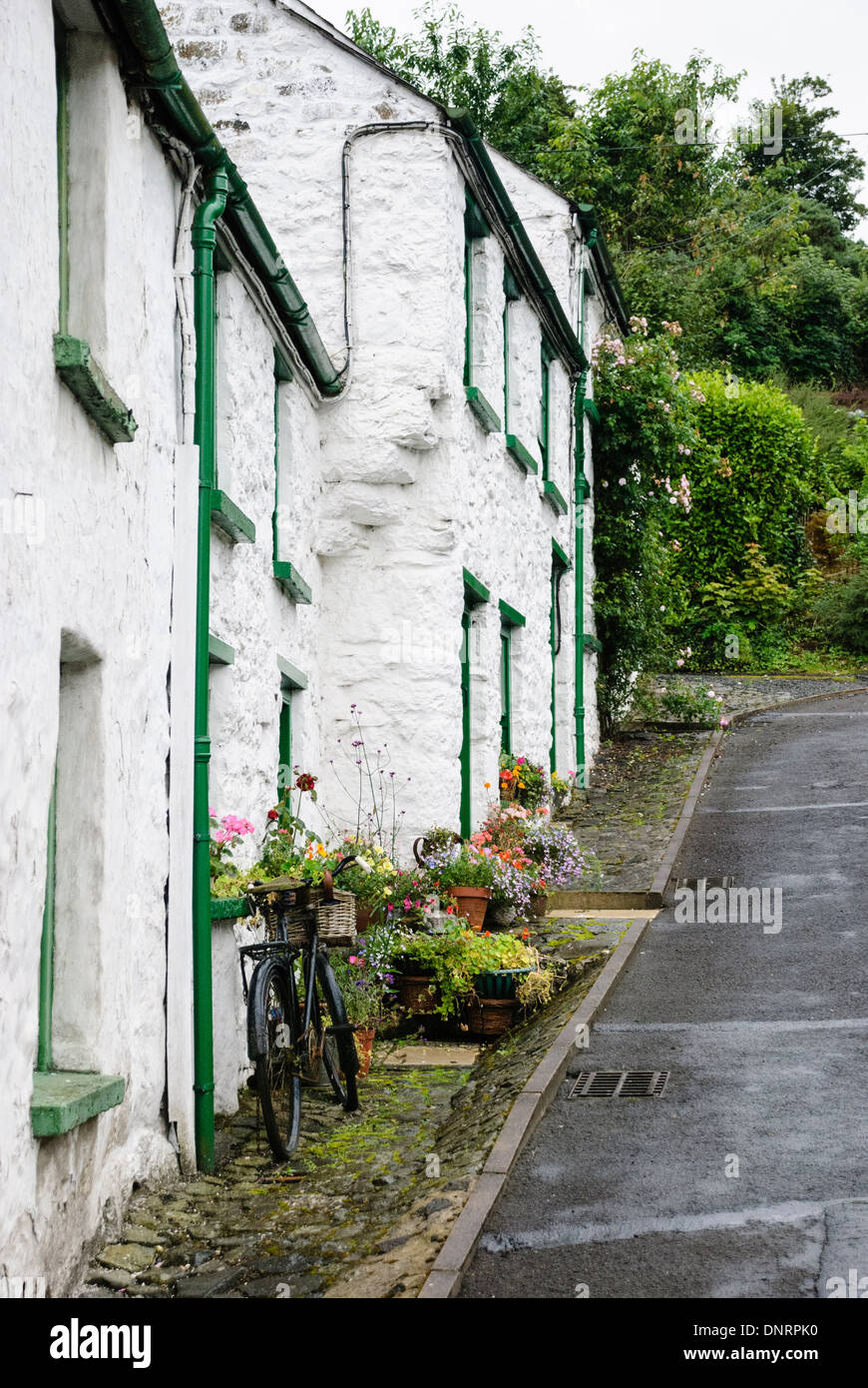 Whitewashed houses on the hill in Gleno Village, County Antrim