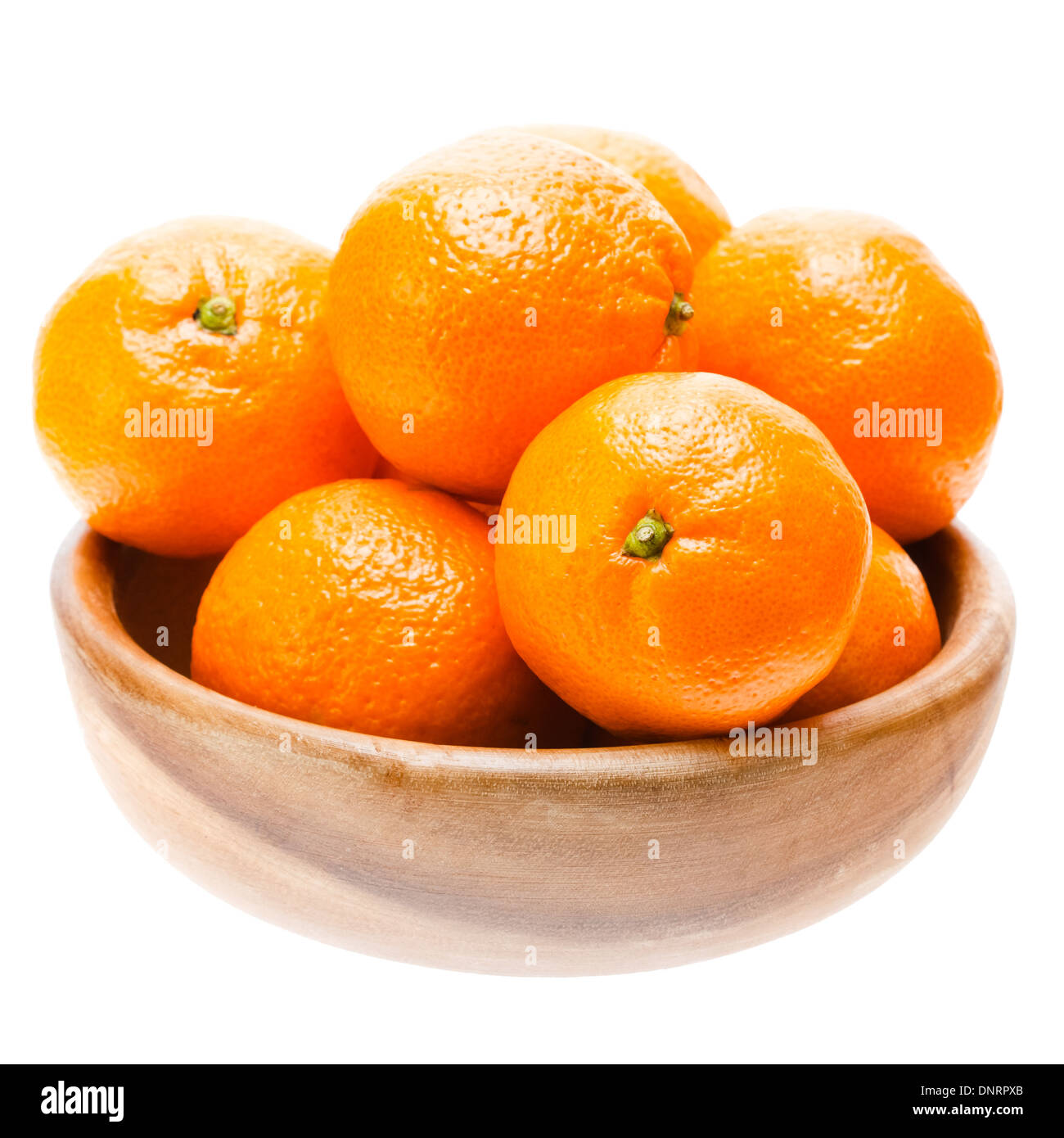 Tasty Sweet Tangerine Orange Mandarin Mandarine Fruit In Wooden Bowl  Isolated On White Background Stock Photo - Alamy