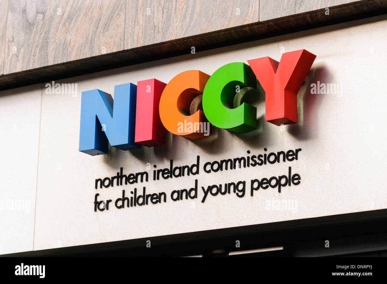 Sign for the Northern Ireland Commissioner for Children and Young People (NICCY) Stock Photo