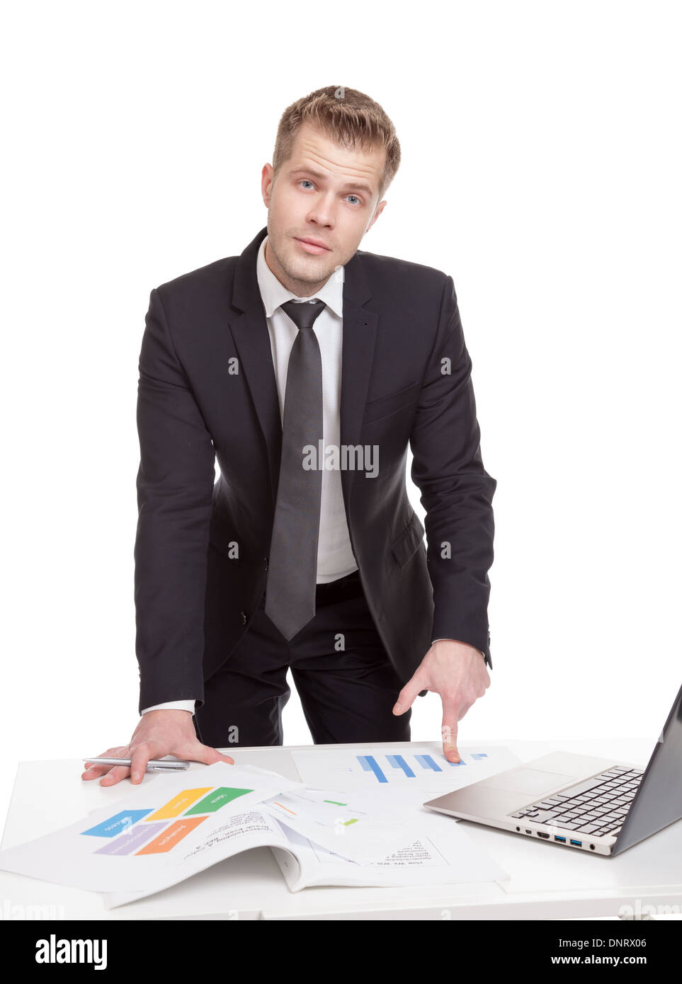 Businessman Standing Behind Office Desk Stock Photo 65064166 Alamy