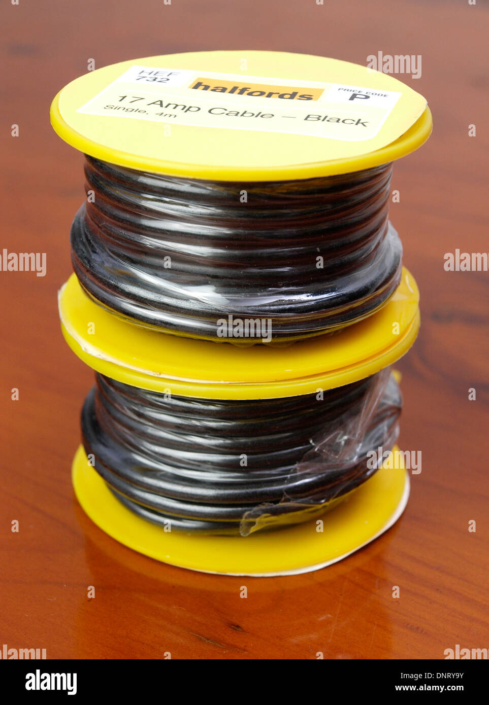 Two rolls of 17 amp cable wire for use in a vehicle bought from Halfords,