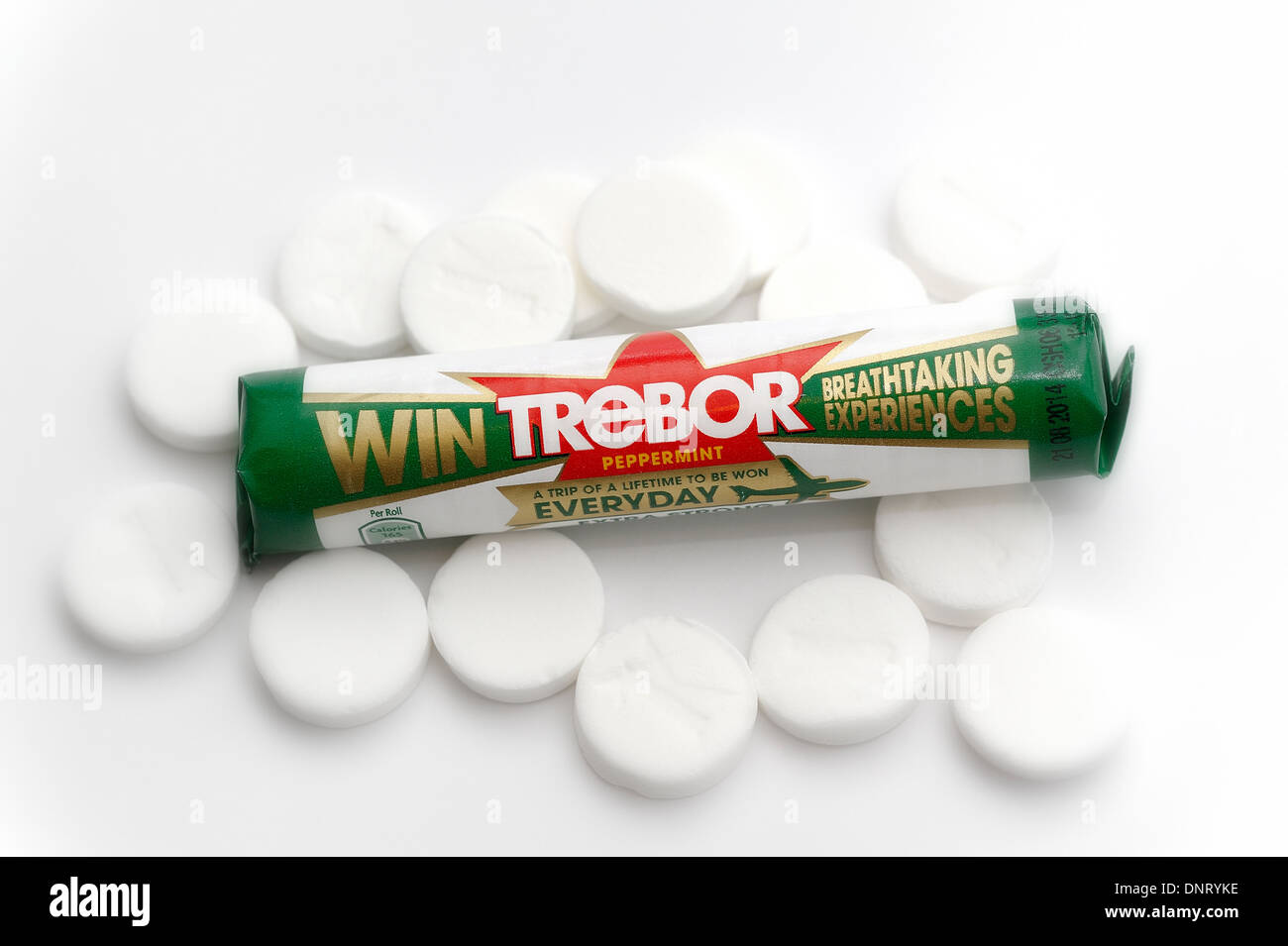 Trebor extra strong mints robert backwards retail pack tube Stock Photo