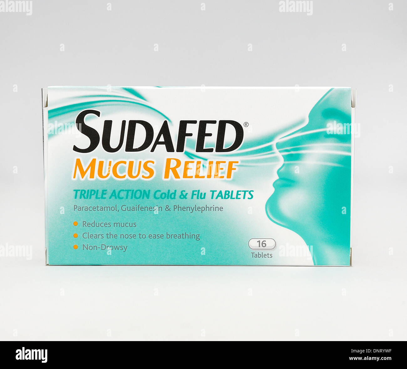 Sudafed mucus relief triple action cold and flu tablets Stock Photo