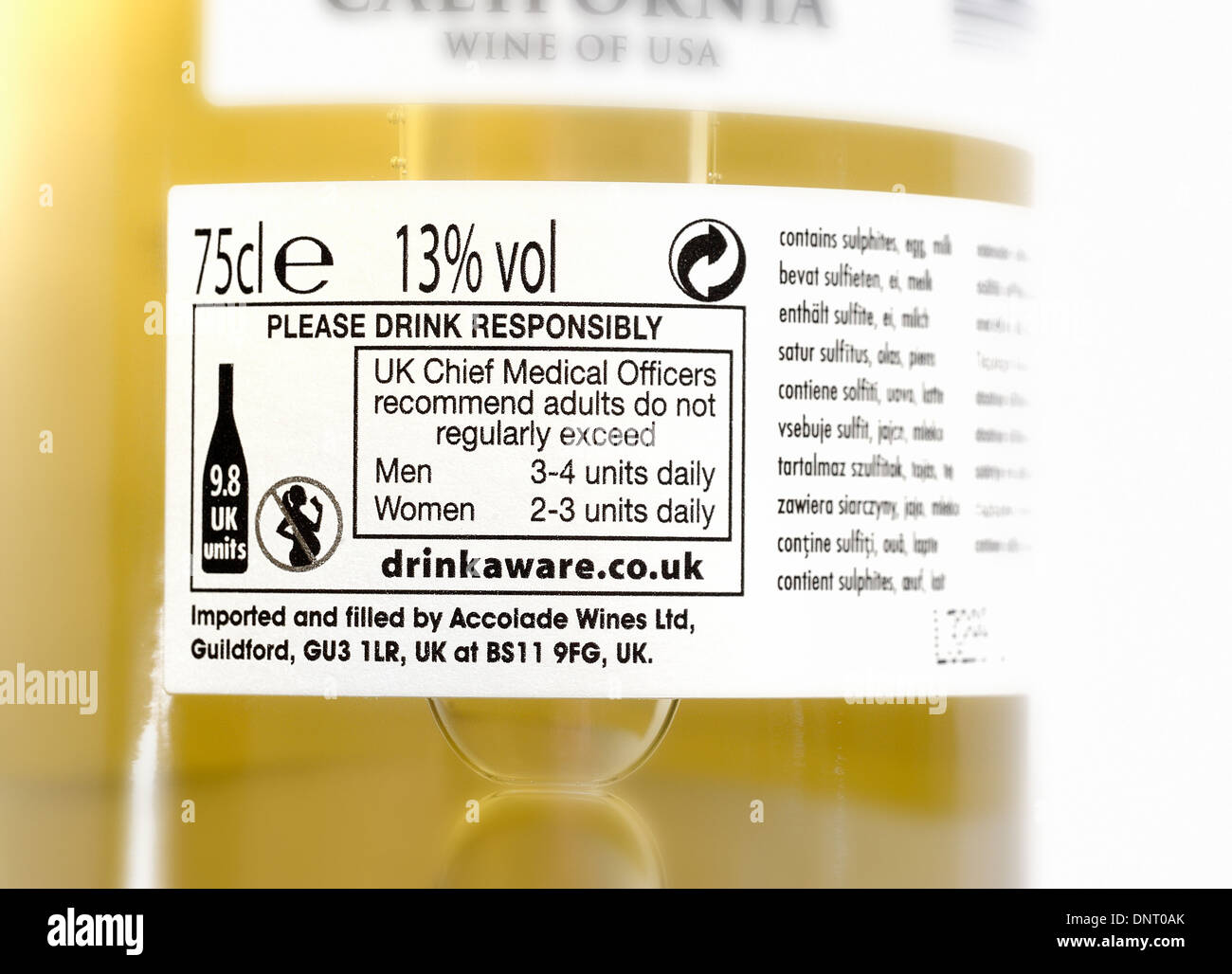 White wine label please drink responsibly drinkaware showing