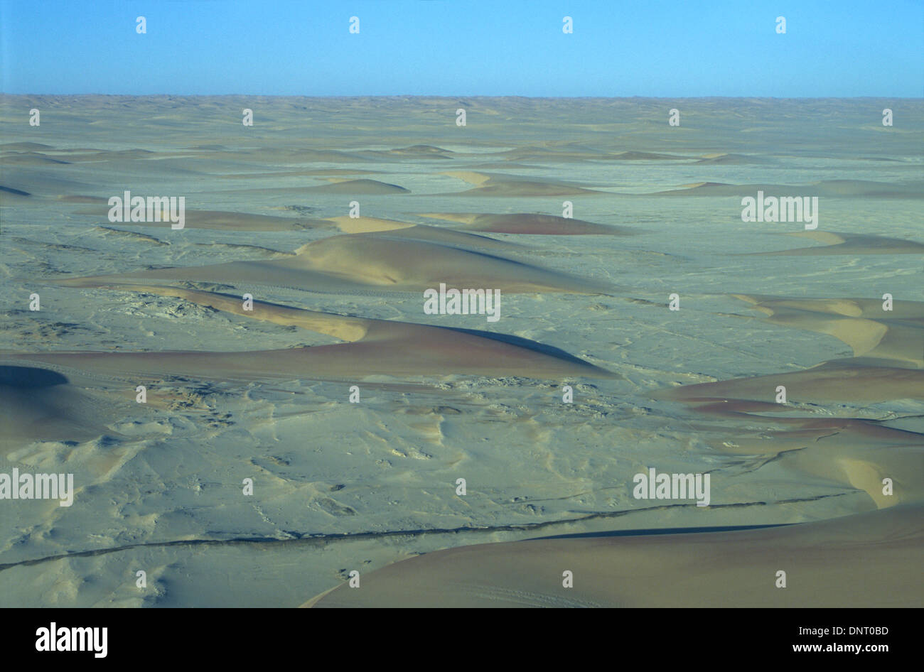 Aerial view of crescentic (barchans) dunes, North West of Namib ...