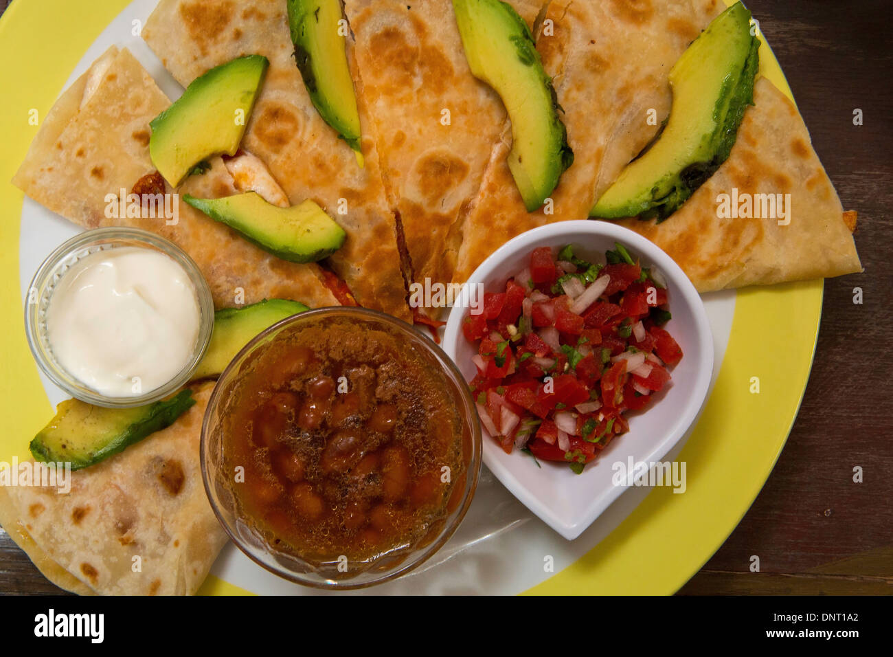 A quesadilla served in Todos Santos, Baja, Mexico. Stock Photo