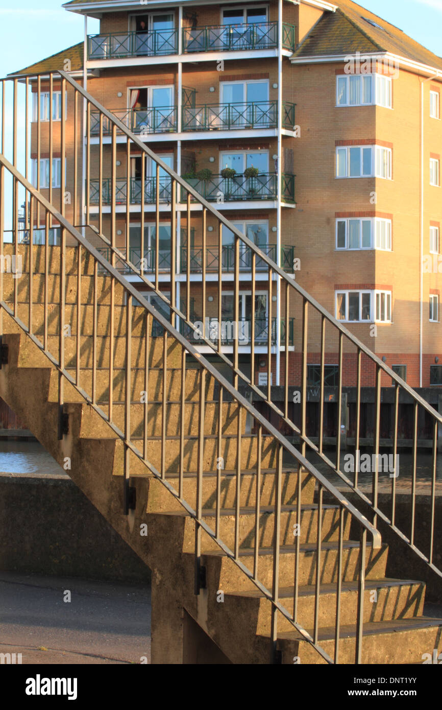 stair case to Havenbridge House,River quay apartment block next to