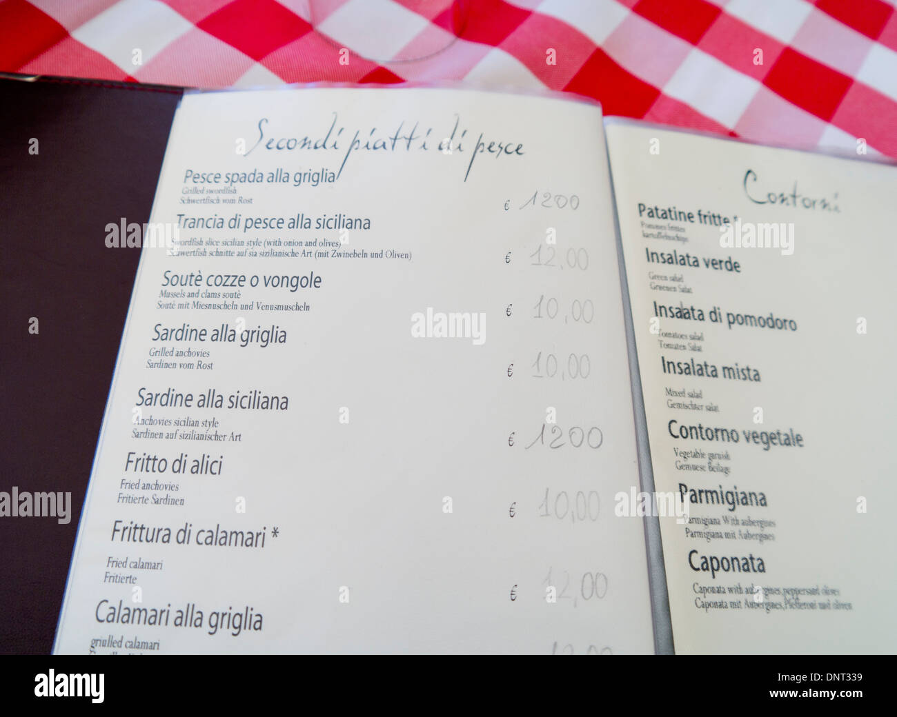 Sicily Sicilian food restaurant menu Stock Photo - Alamy