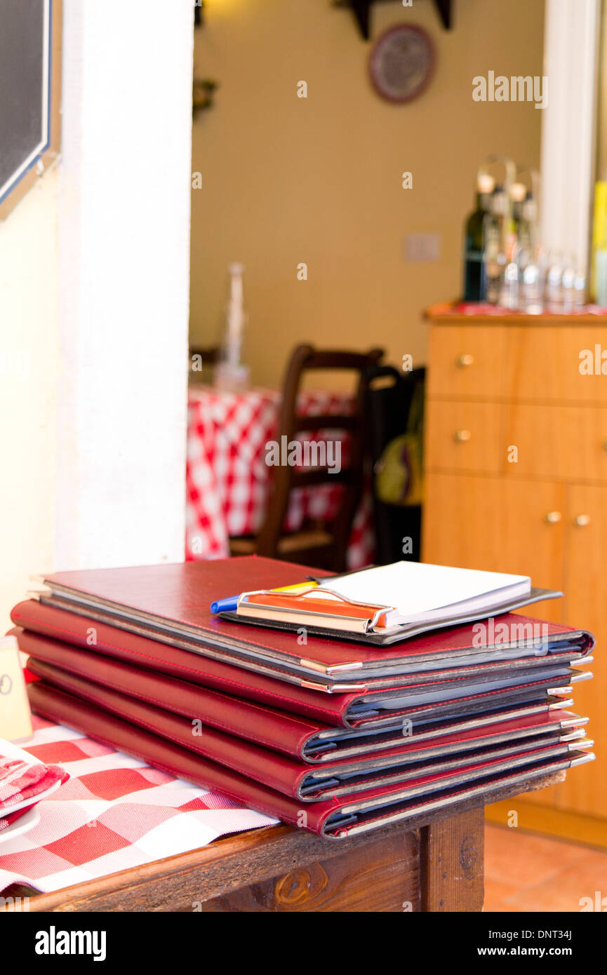 Restaurant menus and waiters notepad. Stock Photo