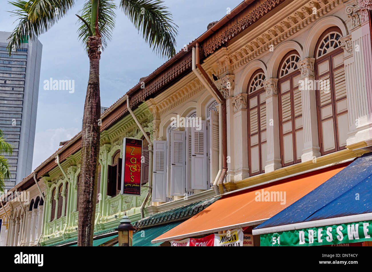 Line up of Colorful Building at Kampong Glam, Singapore Stock Photo