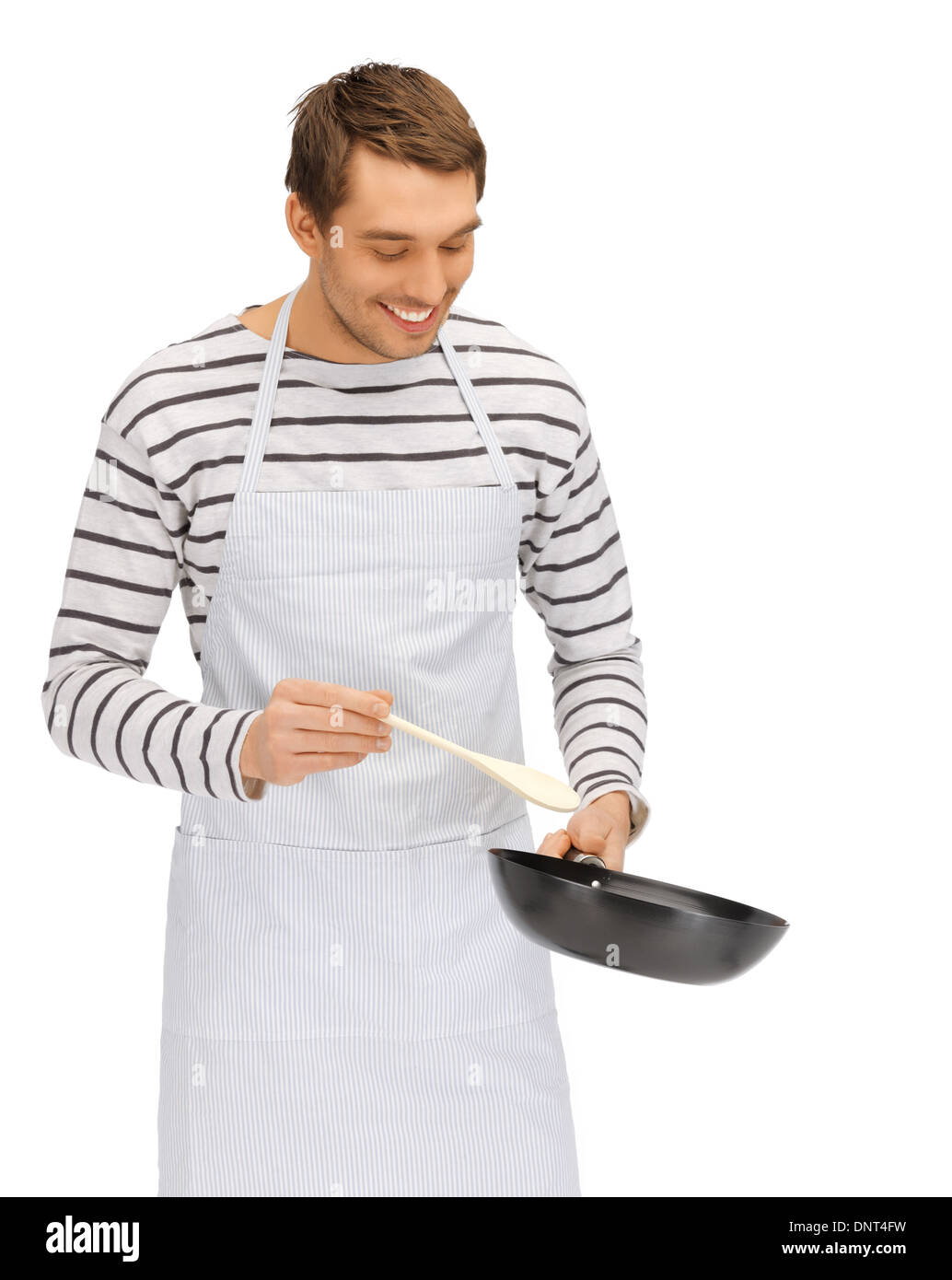 handsome man with pan and spoon Stock Photo - Alamy