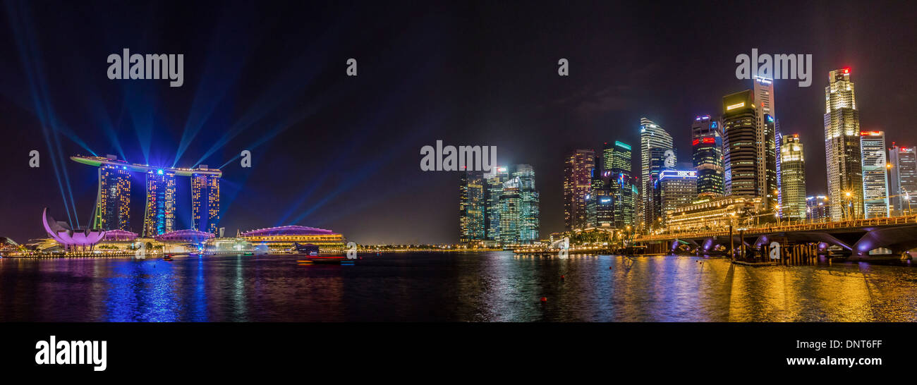 Panoramic View of Marina Bay Light Show Stock Photo Alamy