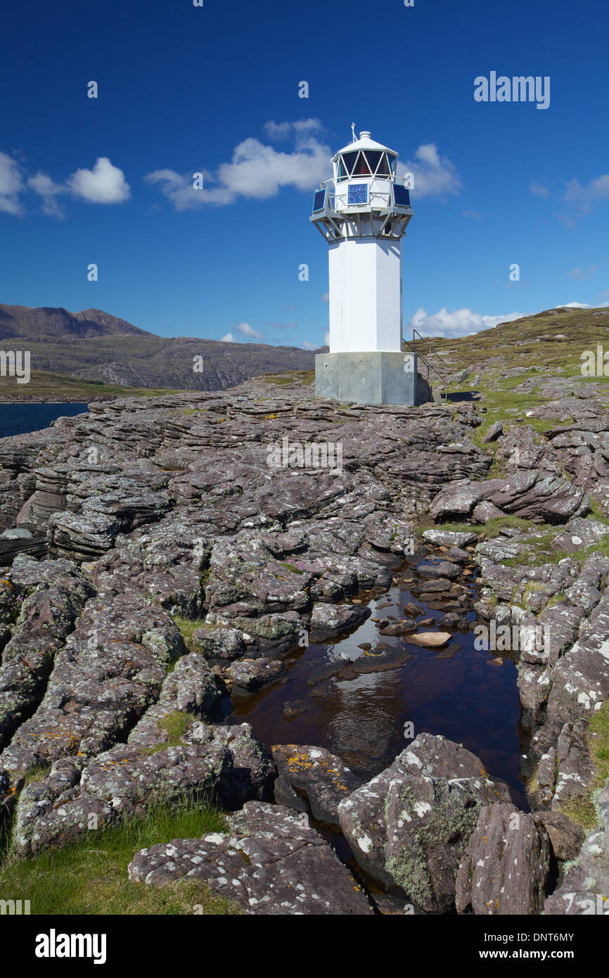 Rhue Lighthouse, Loch Broom, Wester Ross, Scotland. Stock Photo