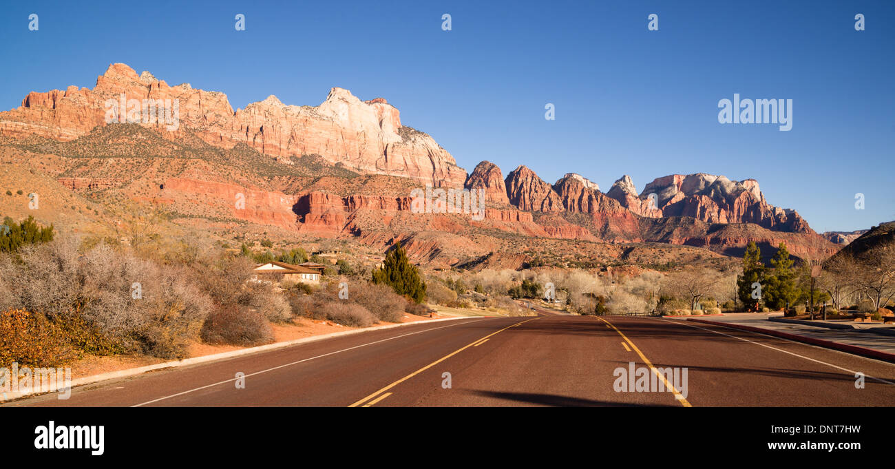 Two Lane Road Highway Travels Desert Southwest Utah Landscape Stock Photo