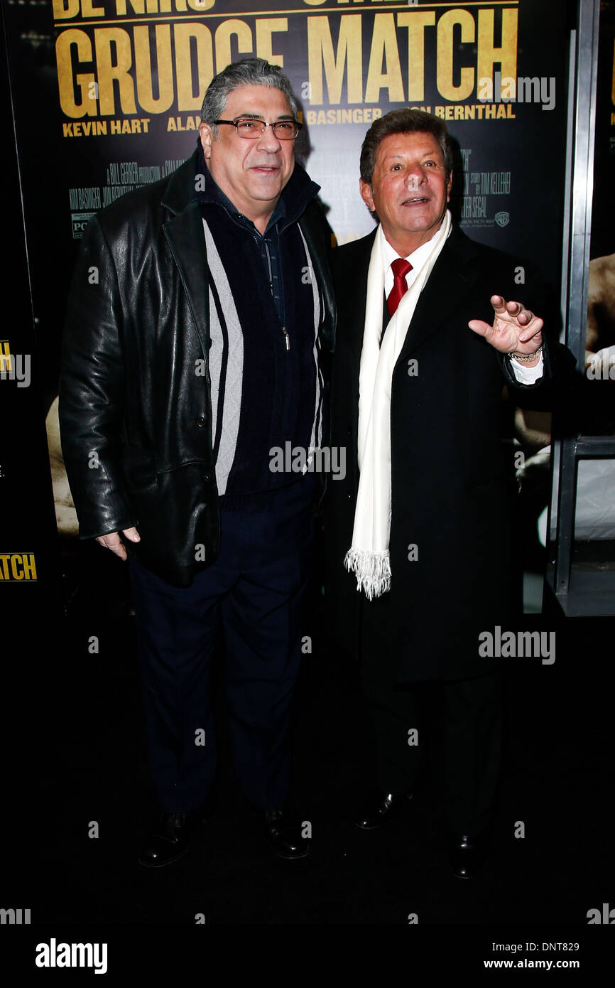 Vincent Pastore (L) and singer Frankie Avalon attend the world premiere of 'Grudge Match' at the Ziegfeld Theatre. Stock Photo