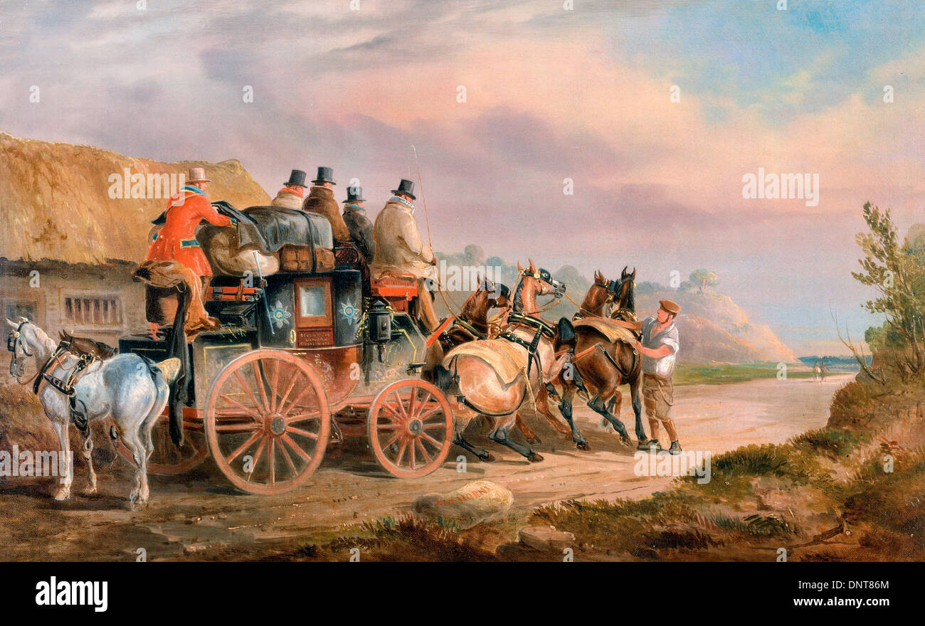 Charles Cooper Henderson, The Devonshire to London Coach 1820-1830 Oil on canvas. Yale Center for British Art, New Haven, USA. Stock Photo