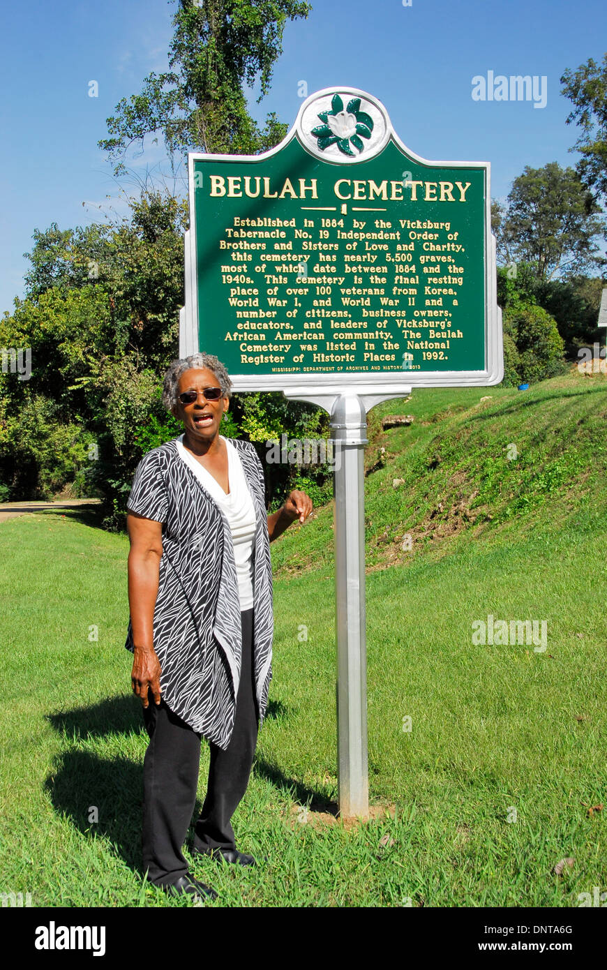 Sign marking the Historic African American Beulah Cemetery in Vicksburg