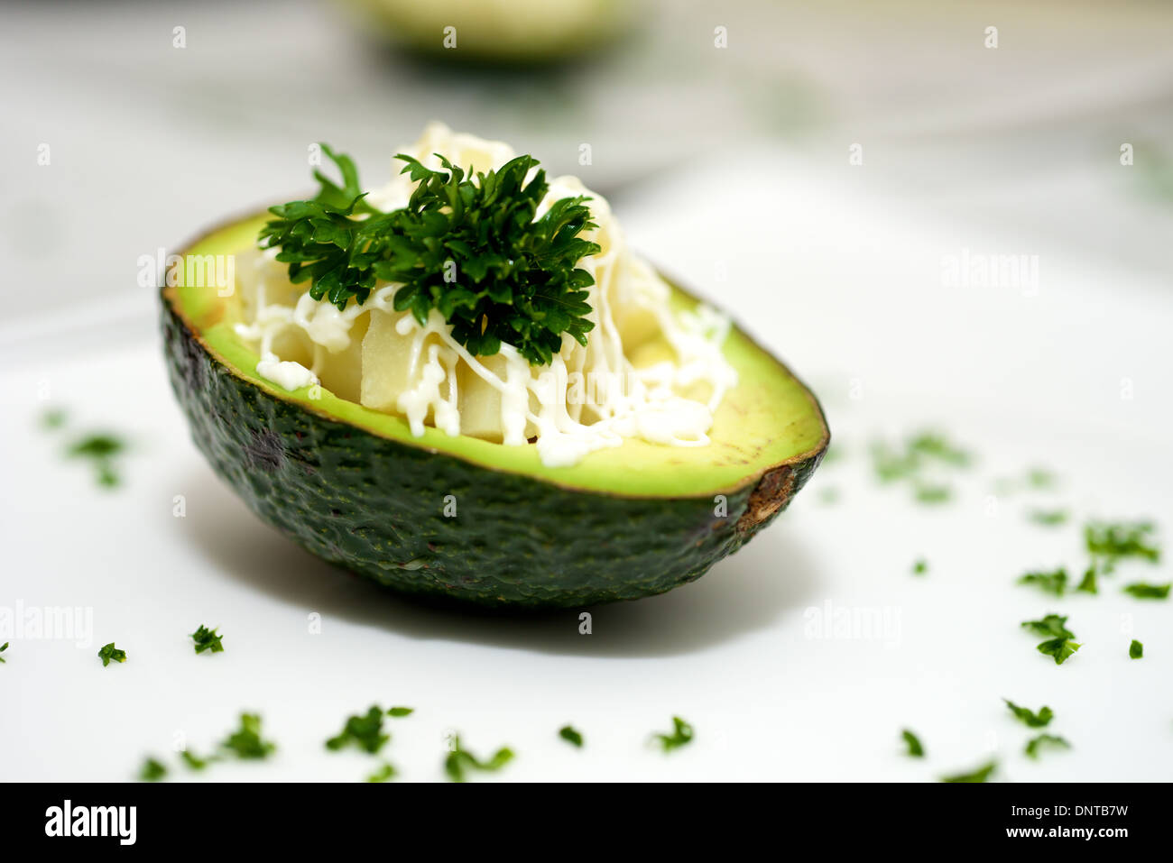 Beautiful avocado and vegetables in the plate Stock Photo