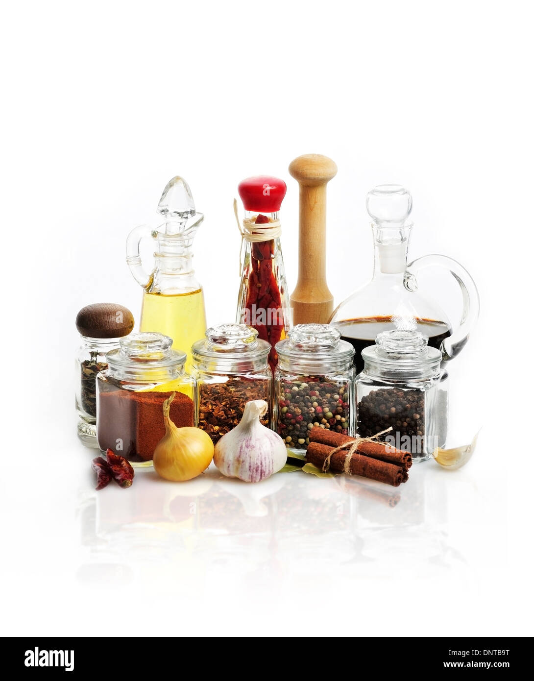 Spices,Cooking Oil And Vinegar On White Background Stock Photo Alamy