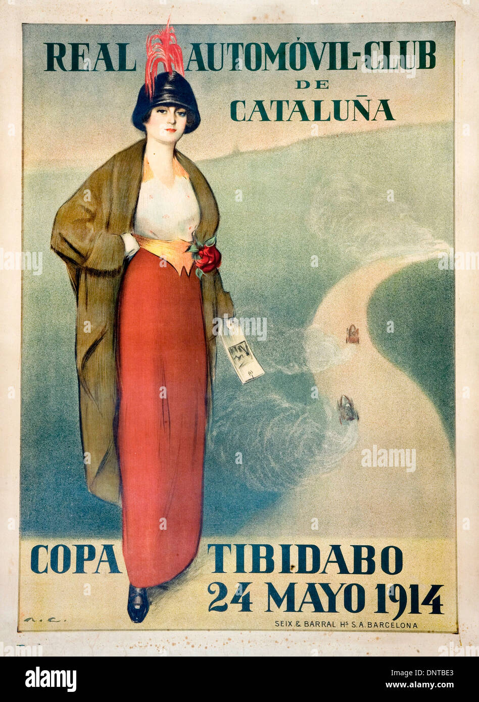 Ramon Casas i Carbo, Real Automovil-Club de Cataluna. Copa Tibidabo 1914 Color lithograph on paper. Stock Photo