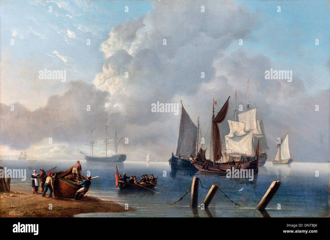 Charles Martin Powell Warships Lying Offshore. 19th century. Oil on canvas. Yale Cente New Haven USA. Stock Photo